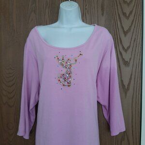 Quacker Factory Purple Beaded Angel Horn Tunic Top 3X Holy Harmony